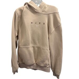 Nike Girls Medium Hoodie Beige Tan Embroidered Spellout Pullover Sweatshirt